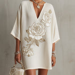 Ivory Mini Dress With Embroidered Floral Detail