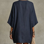 Navy Embroidered Mini Dress With Zip Front