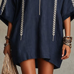 Navy Embroidered Mini Dress With Zip Front