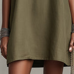 Olive Green Sleeveless Mini Dress With Embroidered Square Neckline