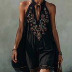Black  Embroidered Cotton Mini Dress