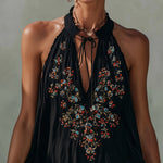 Black  Embroidered Cotton Mini Dress
