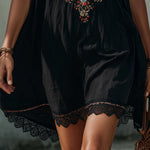 Black  Embroidered Cotton Mini Dress