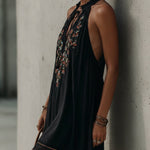 Black  Embroidered Cotton Mini Dress