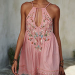 Pink  Embroidered Cotton Mini Dress