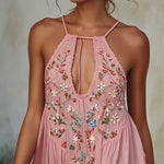 Pink  Embroidered Cotton Mini Dress