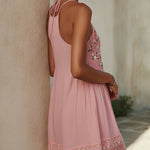 Pink  Embroidered Cotton Mini Dress