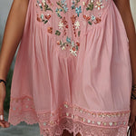 Pink  Embroidered Cotton Mini Dress