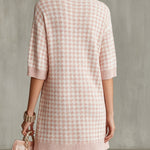 Pink Houndstooth Knit Mini Dress With Half Sleeves