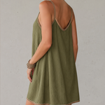 Olive Green Textured Embroidered Trim Mini Dress With Strap Detailing