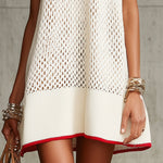 Ivory Knit Sleeveless Mini Dress With Red Trim