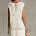 Ivory Knit Sleeveless Mini Dress With Red Trim
