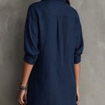 Navy Embroidered V-Neck Shirt Mini Dress