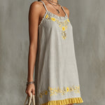 Gray Floral Embroidered Ruffle Hem Cami Dress