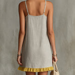 Gray Floral Embroidered Ruffle Hem Cami Dress