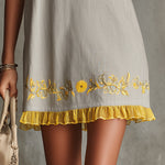 Gray Floral Embroidered Ruffle Hem Cami Dress