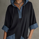 Black Contrast Hooded Fringe Hem Mini Dress