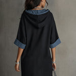 Black Contrast Hooded Fringe Hem Mini Dress