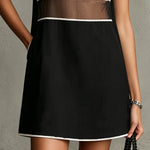 Black Sleeveless Embroidered Mesh Panel Mini Dress