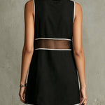 Black Sleeveless Embroidered Mesh Panel Mini Dress