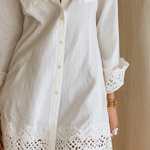 Bohemian Eyelet Hem Resort White Shirt Mini Dress