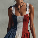 Multicolor Color Block Linen Midi Dress