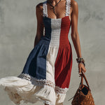 Multicolor Color Block Linen Midi Dress