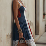 Multicolor Color Block Linen Midi Dress