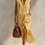 Sunshine Linen Blend Embroidered Maxi Dress