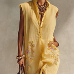 Sunshine Linen Blend Embroidered Maxi Dress