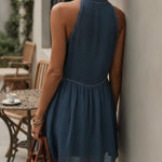 Sheer Blue Linen Blend Sleeveless Mini Dress