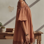 Pink Off Shoulder Linen Blend Mini Dress