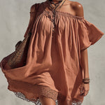 Pink Off Shoulder Linen Blend Mini Dress