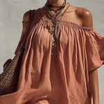 Pink Off Shoulder Linen Blend Mini Dress