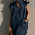 Indigo Washed Cotton Sleeveless Mini Dress