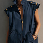 Indigo Washed Cotton Sleeveless Mini Dress