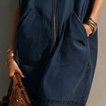 Indigo Washed Cotton Sleeveless Mini Dress