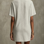 Gray Textured Short Sleeve Mini Dress with Dandelion Print and Zip Front