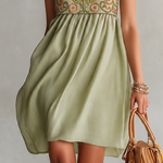 Light Green Embroidered Vintage Ruffle Spaghetti Strap Mini Dress