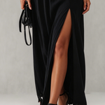 Black Cotton Linen Maxi Dress With Vintage Floral Embroidery