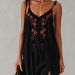 Black Cotton Linen Maxi Dress With Vintage Floral Embroidery