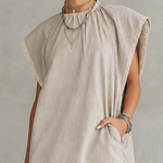 Light Gray Lace Trim Washed Cotton Patchwork Mini Dress
