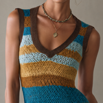 Striped Knit Color Block Sleeveless Top