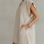 Light Gray Lace Trim Washed Cotton Patchwork Mini Dress