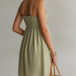 Light Green Embroidered Vintage Ruffle Spaghetti Strap Mini Dress