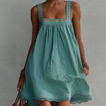 Aqua Cotton Embroidered Mini Dress