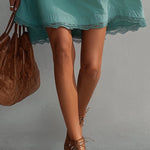 Aqua Cotton Embroidered Mini Dress
