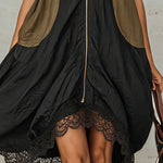 Black Linen Blend Colorblock Mini Dress