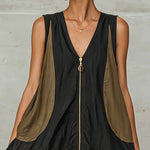 Black Linen Blend Colorblock Mini Dress