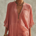 Pink Chiffon Ruffled Zip Mini Dress